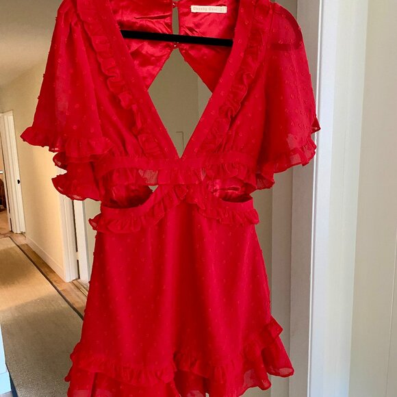 Red Ruffled Mini Cutout Dress - Picture 5 of 16